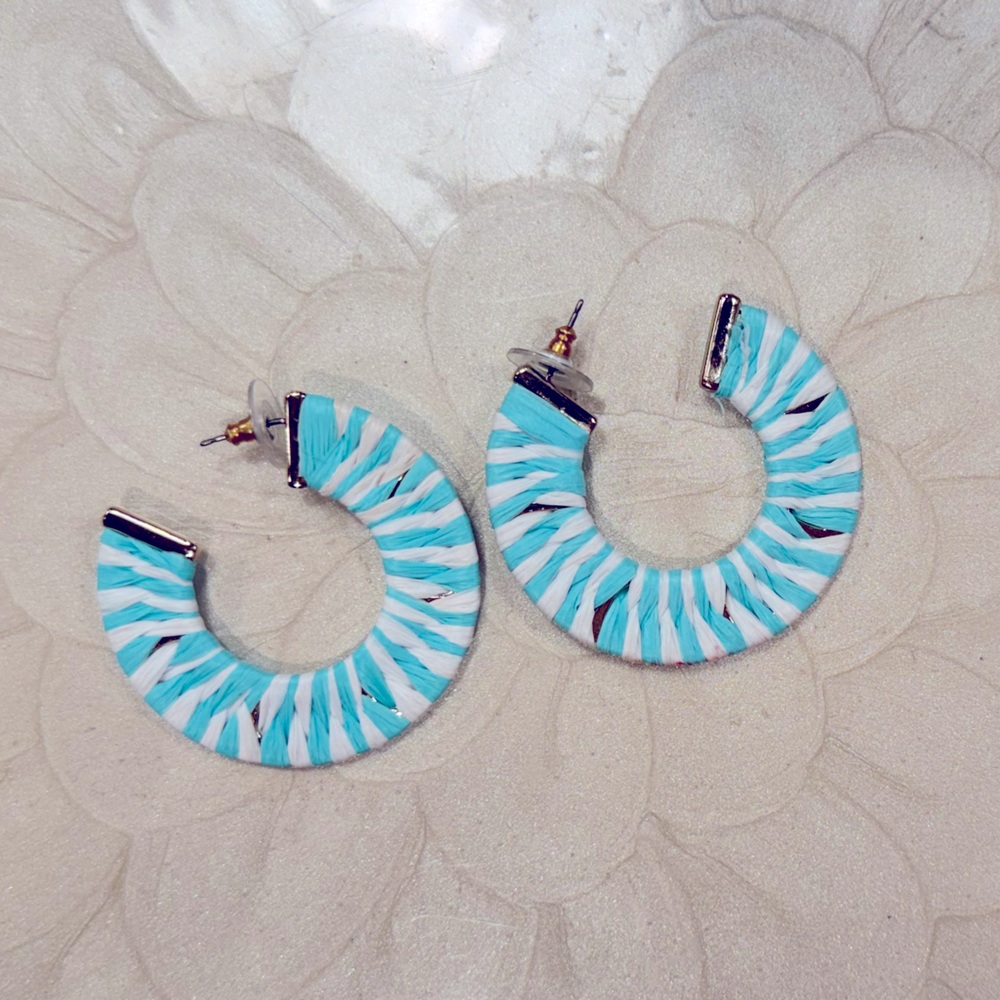 J. Crew Factory Wrapped Hoop Earrings - Blue & White - Summery Statement Earring